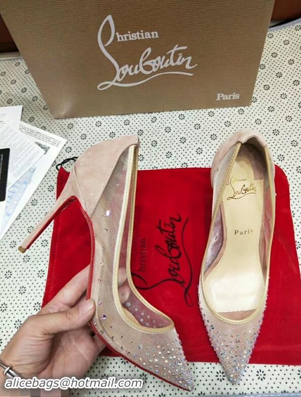 Pretty Style Christian Louboutin Follies Strass Rete Nude Mesh Stiletto Pumps CL2011 Beige