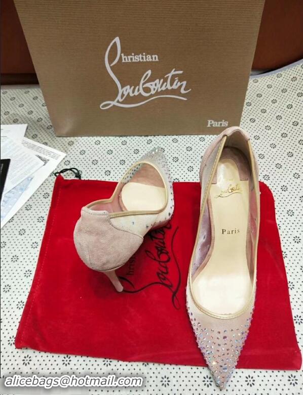 Pretty Style Christian Louboutin Follies Strass Rete Nude Mesh Stiletto Pumps CL2011 Beige