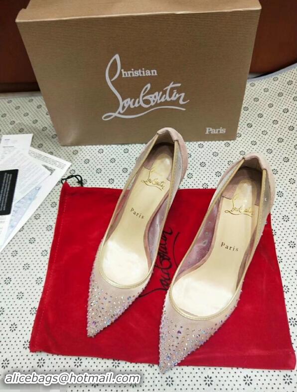 Pretty Style Christian Louboutin Follies Strass Rete Nude Mesh Stiletto Pumps CL2011 Beige