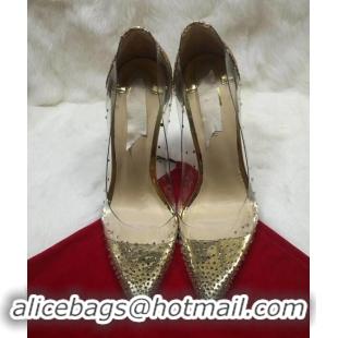 Top Grade Christian Louboutin Degrastrass Pvc Clear Plastic Pigalle Stiletto Heel Pumps CL2012 Gold