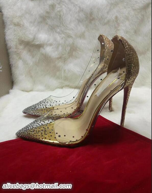 Top Grade Christian Louboutin Degrastrass Pvc Clear Plastic Pigalle Stiletto Heel Pumps CL2012 Gold