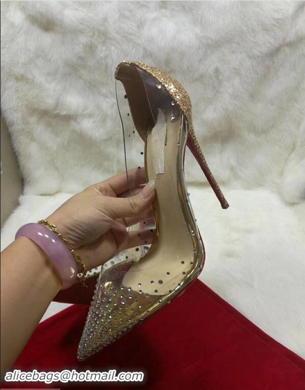 Top Grade Christian Louboutin Degrastrass Pvc Clear Plastic Pigalle Stiletto Heel Pumps CL2012 Gold