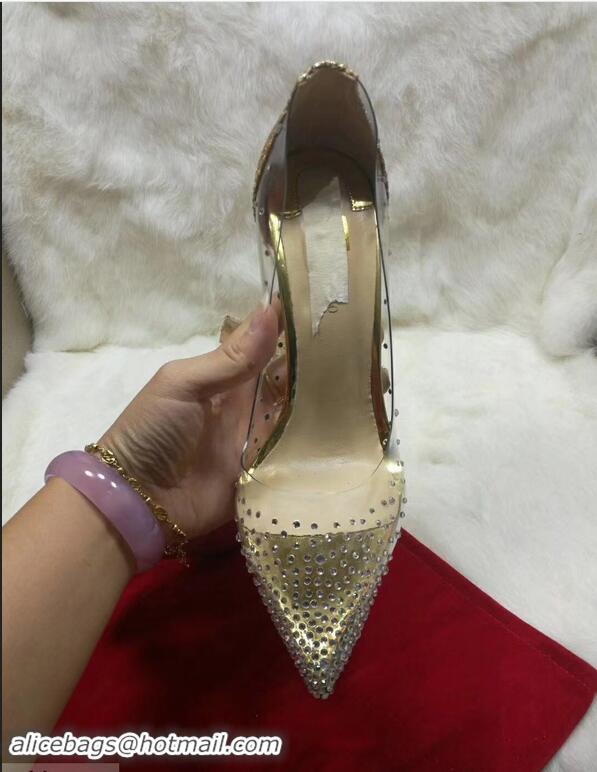 Top Grade Christian Louboutin Degrastrass Pvc Clear Plastic Pigalle Stiletto Heel Pumps CL2012 Gold