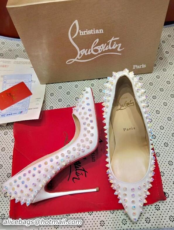 Unique Style Christian Louboutin Glitter Multi Pigalle Spikes Pumps CL5624 White