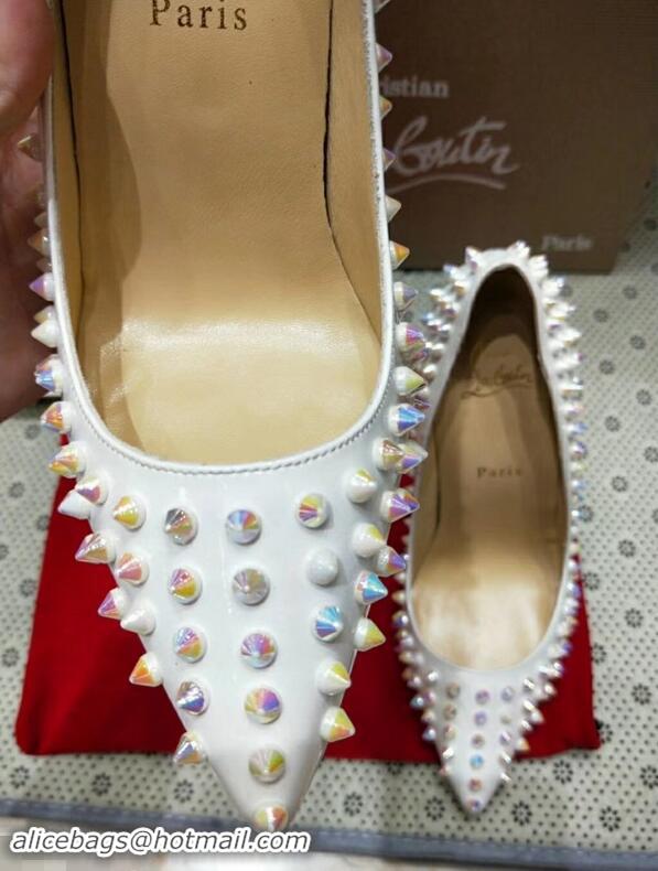 Unique Style Christian Louboutin Glitter Multi Pigalle Spikes Pumps CL5624 White