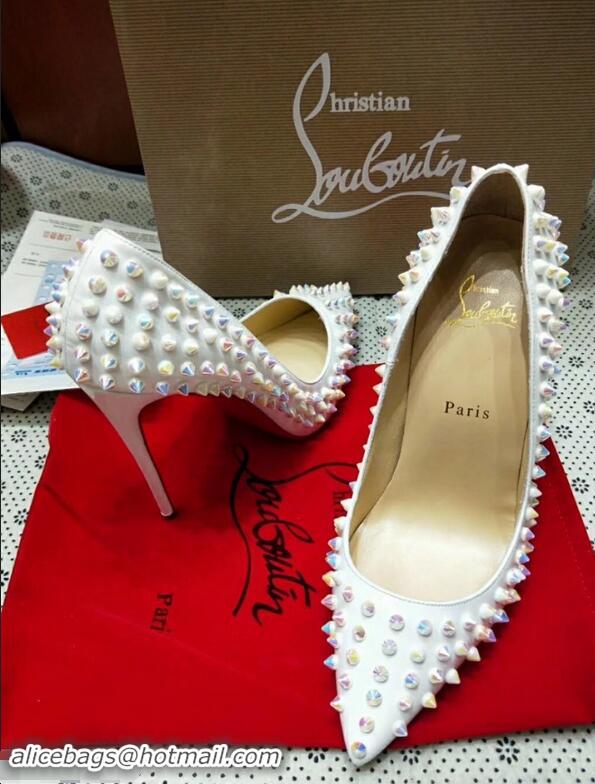 Unique Style Christian Louboutin Glitter Multi Pigalle Spikes Pumps CL5624 White