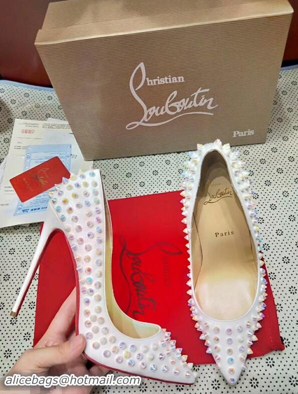 Unique Style Christian Louboutin Glitter Multi Pigalle Spikes Pumps CL5624 White