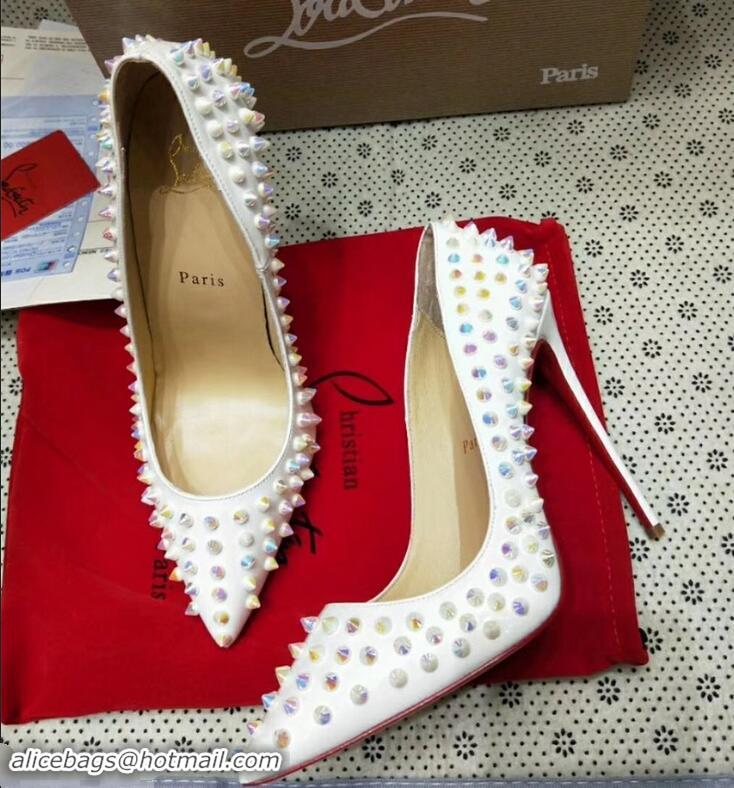 Unique Style Christian Louboutin Glitter Multi Pigalle Spikes Pumps CL5624 White