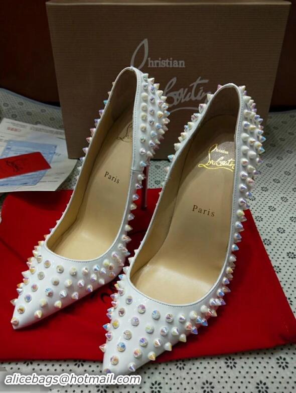 Unique Style Christian Louboutin Glitter Multi Pigalle Spikes Pumps CL5624 White