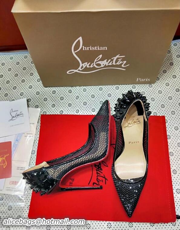 Best Product Christian Louboutin Guni Fishnet Spiked Red Sole Pumps CL9562 Black