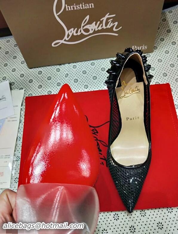 Best Product Christian Louboutin Guni Fishnet Spiked Red Sole Pumps CL9562 Black