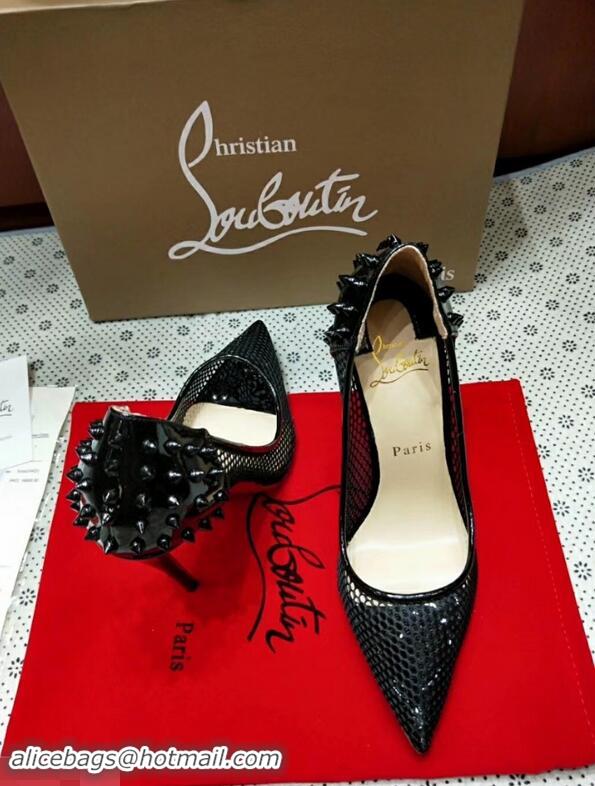 Best Product Christian Louboutin Guni Fishnet Spiked Red Sole Pumps CL9562 Black