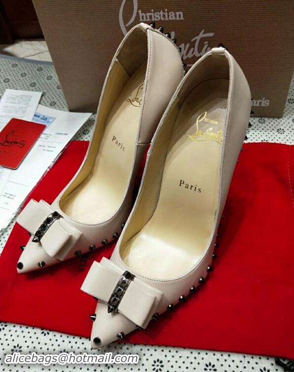 Good Quality Christian Louboutin Women's Lucifer Spikes Bow Pumps CL9856 Beige