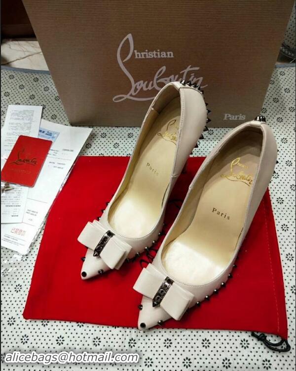 Good Quality Christian Louboutin Women's Lucifer Spikes Bow Pumps CL9856 Beige