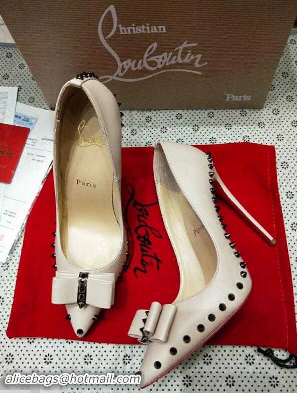 Good Quality Christian Louboutin Women's Lucifer Spikes Bow Pumps CL9856 Beige