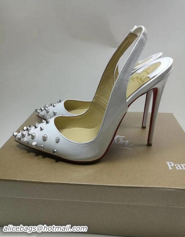 Discount Christian Louboutin Drama Studded leather Slingback Pumps CL6545 White