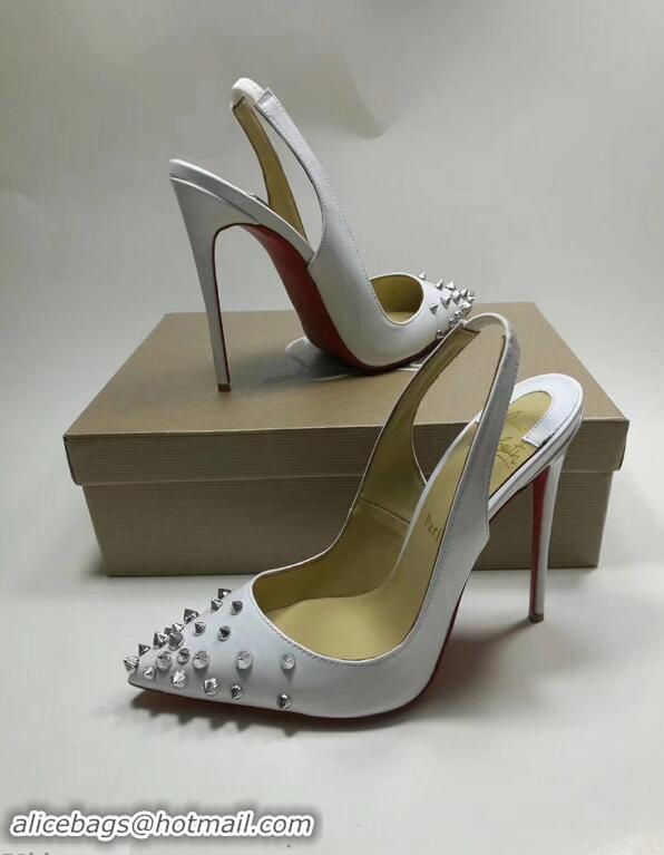 Discount Christian Louboutin Drama Studded leather Slingback Pumps CL6545 White