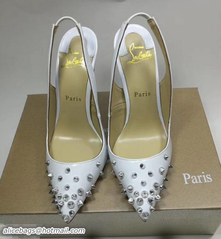 Discount Christian Louboutin Drama Studded leather Slingback Pumps CL6545 White