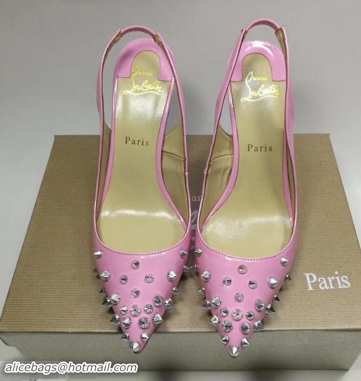 Good Taste Christian Louboutin Drama Studded leather Slingback Pumps CL6545 Pink