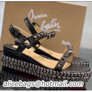 Imitation Christian Louboutin Crocodile Pattern 60MM Pyraclou Rockstud Wedges CL9801