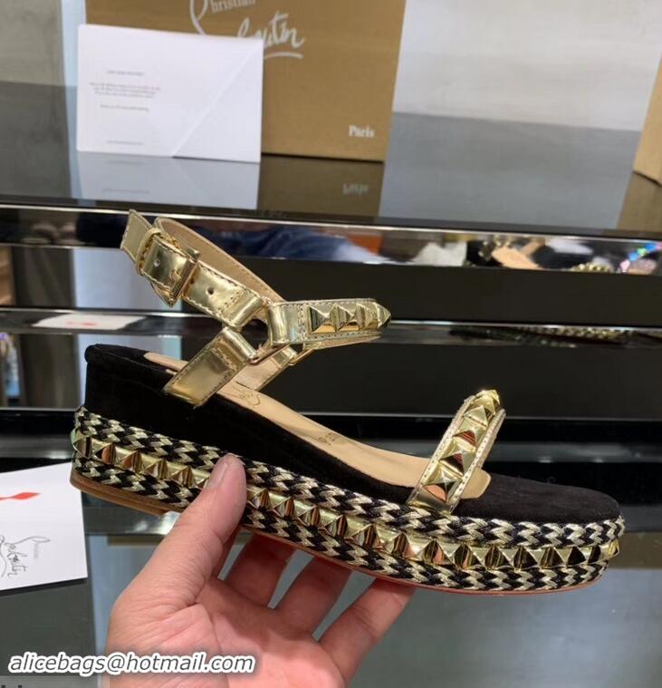 Shop Faux Christian Louboutin 60MM Pyraclou Rockstud Wedges CL9704