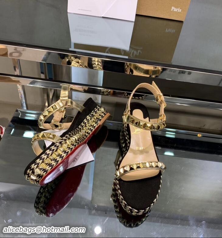 Shop Faux Christian Louboutin 60MM Pyraclou Rockstud Wedges CL9704