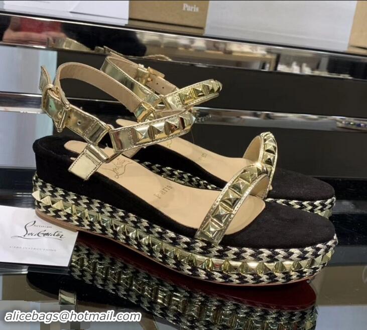 Shop Faux Christian Louboutin 60MM Pyraclou Rockstud Wedges CL9704