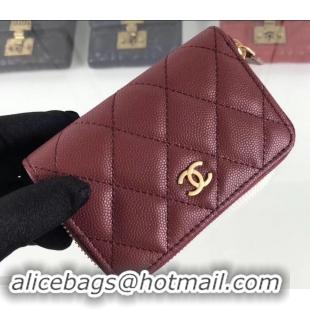 Discount Chanel Caviar Leather Classic Zipped Card Holder A69271 Burgundy