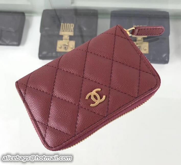 Discount Chanel Caviar Leather Classic Zipped Card Holder A69271 Burgundy