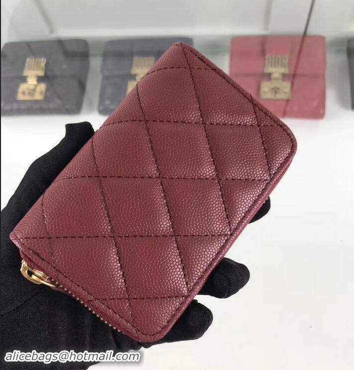 Discount Chanel Caviar Leather Classic Zipped Card Holder A69271 Burgundy