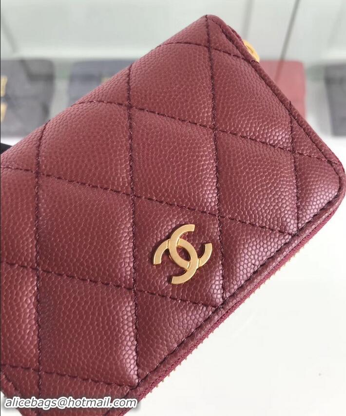 Discount Chanel Caviar Leather Classic Zipped Card Holder A69271 Burgundy