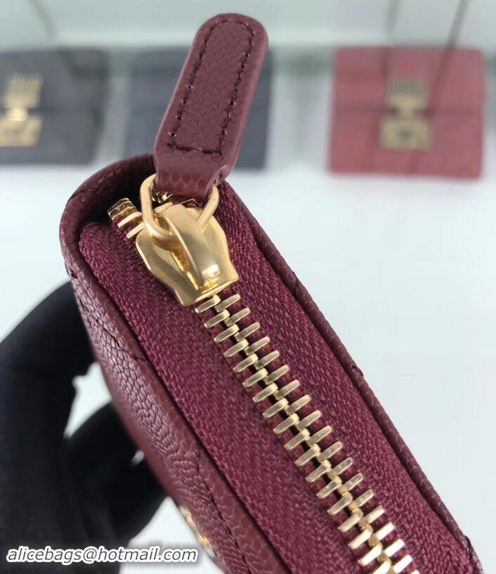 Discount Chanel Caviar Leather Classic Zipped Card Holder A69271 Burgundy