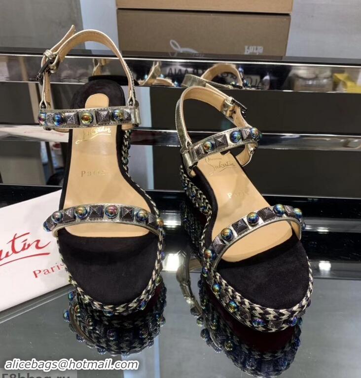 Unique Ladies Christian Louboutin 60MM Pyraclou Rockstud Wedges CL9714