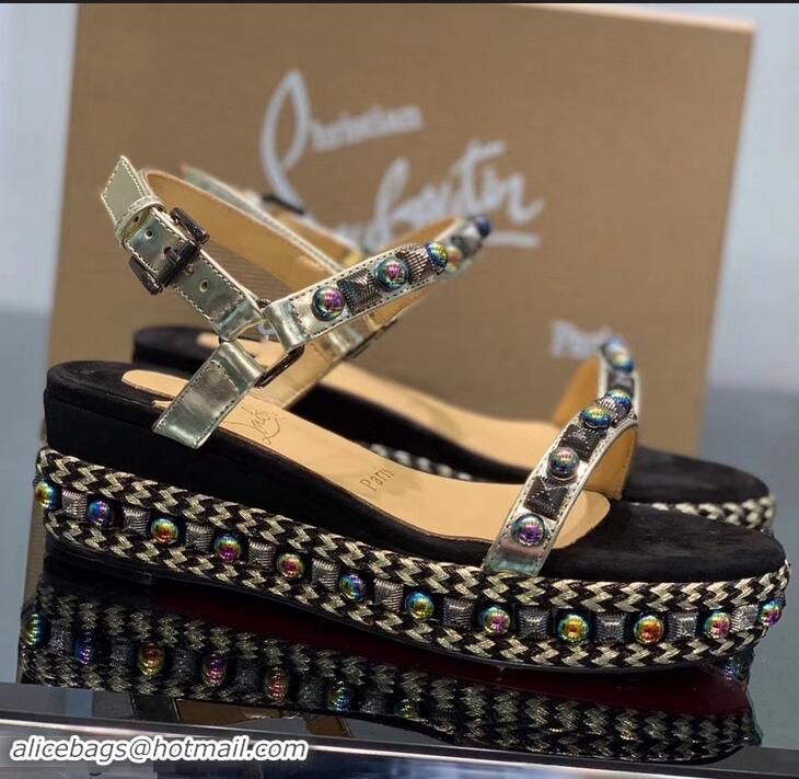 Unique Ladies Christian Louboutin 60MM Pyraclou Rockstud Wedges CL9714