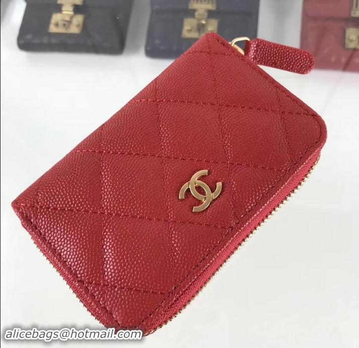 Original Cheap Chanel Caviar Leather Classic Zipped Card Holder A69271 Red