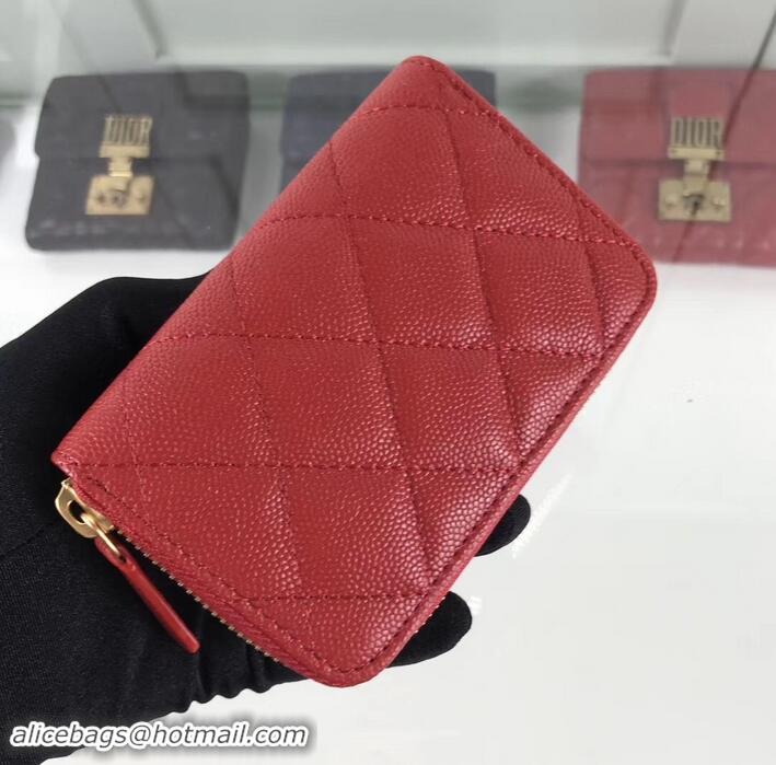 Original Cheap Chanel Caviar Leather Classic Zipped Card Holder A69271 Red