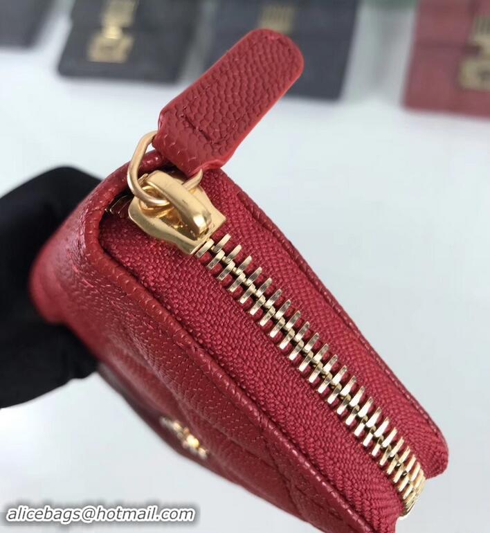 Original Cheap Chanel Caviar Leather Classic Zipped Card Holder A69271 Red