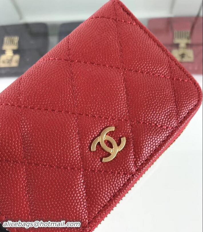 Original Cheap Chanel Caviar Leather Classic Zipped Card Holder A69271 Red