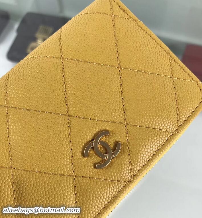 Duplicate Chanel Caviar Leather Classic Zipped Card Holder A69271 Yellow