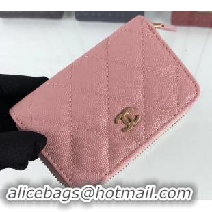 Hot Style Chanel Caviar Leather Classic Zipped Card Holder A69271 Pink