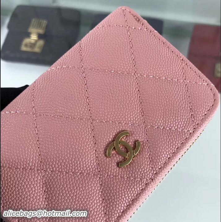 Hot Style Chanel Caviar Leather Classic Zipped Card Holder A69271 Pink