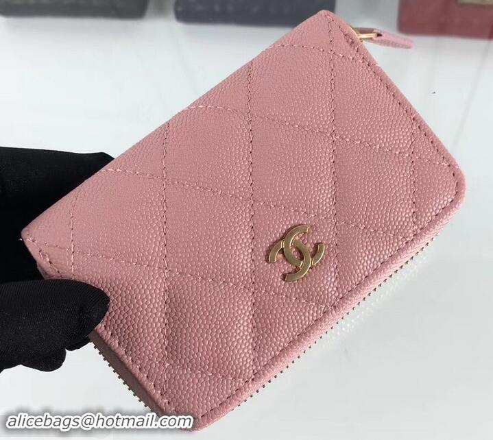 Hot Style Chanel Caviar Leather Classic Zipped Card Holder A69271 Pink