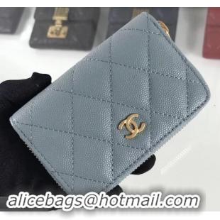 Luxury Chanel Caviar Leather Classic Zipped Card Holder A69271 Light Gray