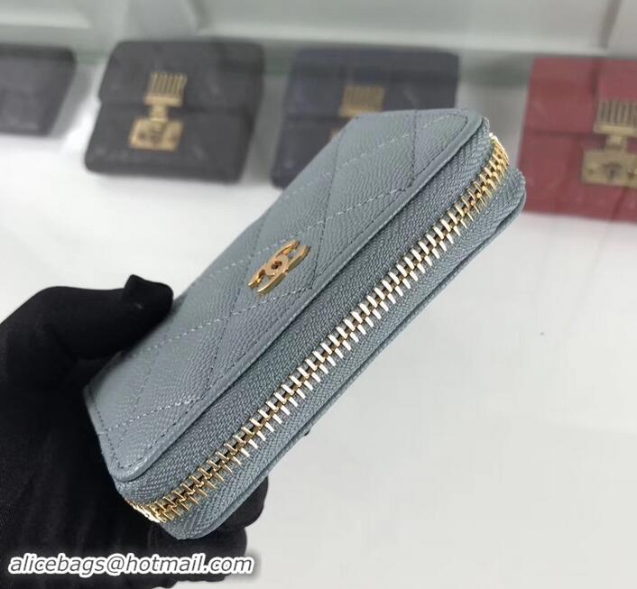 Luxury Chanel Caviar Leather Classic Zipped Card Holder A69271 Light Gray