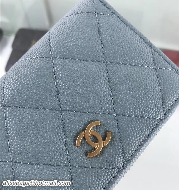 Luxury Chanel Caviar Leather Classic Zipped Card Holder A69271 Light Gray