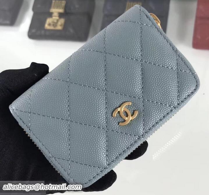 Luxury Chanel Caviar Leather Classic Zipped Card Holder A69271 Light Gray