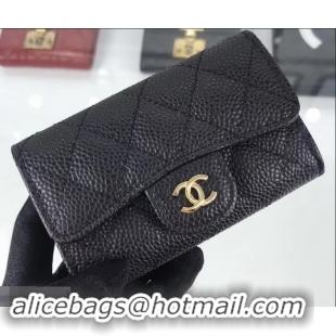 Perfect Chanel Grained Leather Classic Flap Card Holder A80799 Black/Gold