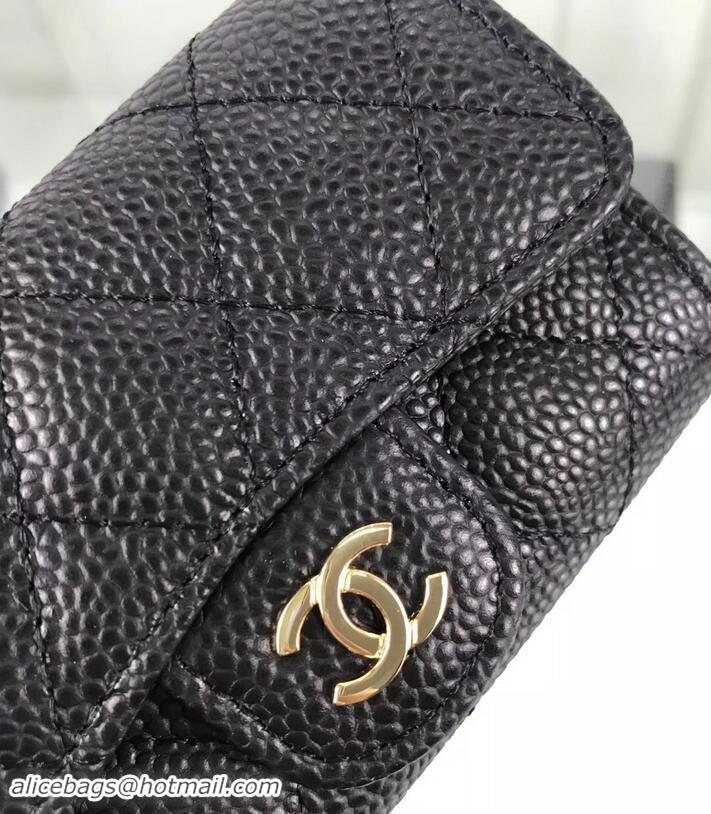 Perfect Chanel Grained Leather Classic Flap Card Holder A80799 Black/Gold