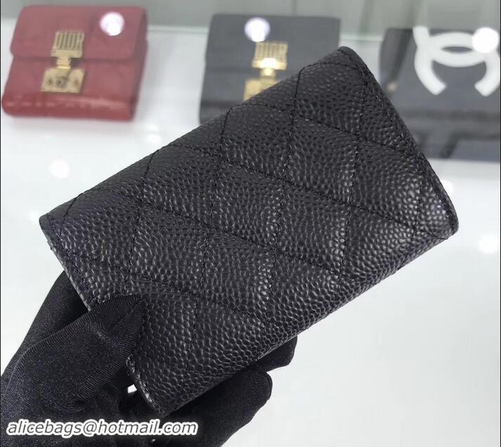 Perfect Chanel Grained Leather Classic Flap Card Holder A80799 Black/Gold