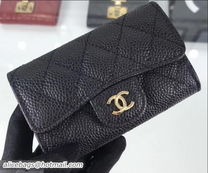 Perfect Chanel Grained Leather Classic Flap Card Holder A80799 Black/Gold